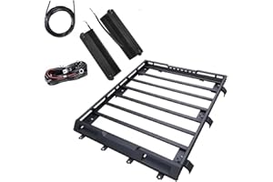 FEHUN Relingträger Dachträger Dachgepäckträger Kompatibel für Suzuki Jimny JB64 JB74 2019 2020 2021 2022, Fahrradträger Dachboxen Dachgepäckablage Dachteile,C:with-Spot-Light-Set