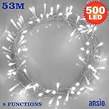 Fairy Lights 500 LED String Lights Bright White - 8 Functions/53 Meters Power Mains Operated Ideal for Christmas Tree Festive Wedding Birthday Party & Bedroom Decorations Indoor & Outdoor Use