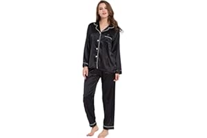 GAESHOW Ensemble de Pyjama pour Femme en Satin de Soie à Manches Longues pour Toutes Les saisonsGAESHOW Pyjama en Satin de Soie pour Femme