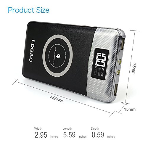 Chargeur    Induction sans fil  FDGAO Batterie Externe 10000mAh Wrieless Power Bank avec Affichage Num  rique Chargeur Portable pour iPhone 8 8 Plus   iPhone X  Samsung Galaxy S9 S8 S7 S6 S6 Edge   Note 5 et tous les appareils compatibles Qi  Noir
