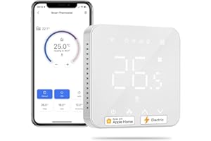 Meross Thermostat Connecté HomeKit, Thermostat pour Chauffage au Sol Électrique Compatible avec Alexa et Google Home, Thermostat WiFi avec Écran LED Tactile, Commande Vocale et Contrôle à Distance