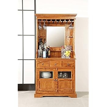 WOHNLING Hausbar Massivholz Akazie Weinbar ausklappbar Vitrine