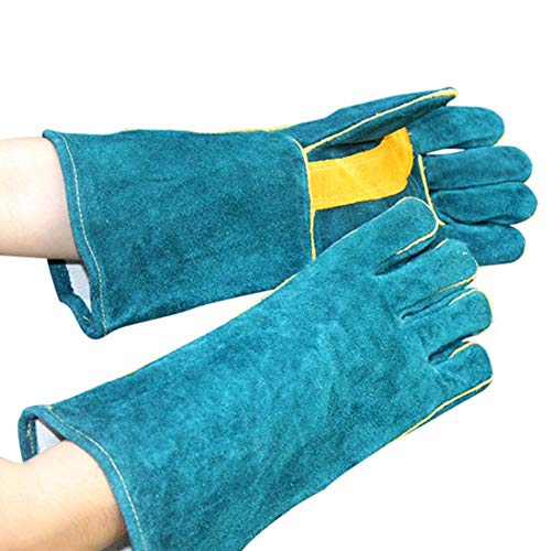 examen soudure Gants longs Gants de barbecue chaleur Gants résistant au feu Cheminée Gants de travail Gants résistant aux températures élevées résistante à l'usure général Gants pour grille de four Réchaud pour Soudeurs, support de pot de barbecue, vert foncé, 14英寸/35cm