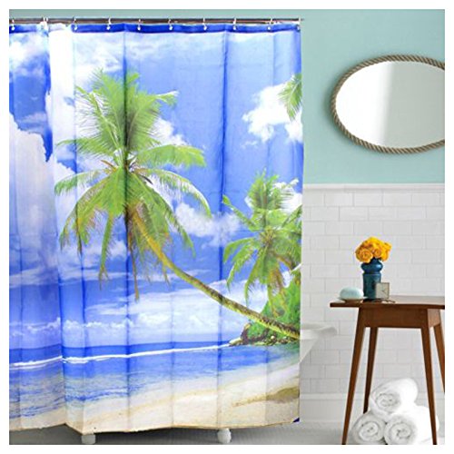 Duschvorhang – SODIAL (R) Tropische Palme Sommer-Strand-Polyester Duschvorhang Badezimmer-Dekor w / Haken - 3