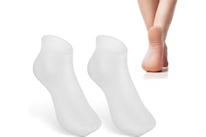 HOKIAMCN Silicone Moisturizing Socks Anti Slip Soft Gel Silicone Socks Spa Pedicure Foot Care Socks for Repairing Dry Feet,Cracked Heel and Softening Rough Skin (1Pair-White)
