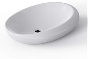 DB DUROVIN BATHROOMS Durovin Bathrooms Ceramic Bathroom Basin - Countertop Sink Vessel with No Overflow - Shallow Fill No Tap Hole - Oval Shape Offset Rim (690 x 420 x 170mm)