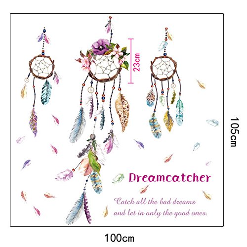 Demiawaking Dream Catcher Traumfänger mit Federn Wandsticker Abnehmbare DIY Wandtattoo Aufkleber fuer Kinderzimmer, Wohnzimmer, Schlazimmer Haus Dekor (01) - 6