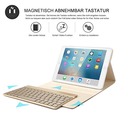 kvago iPad Air Tastatur Schutzhülle Hintergrundbeleuchtung + HD Displayschutzfolie + Eingabestift Aluminium-Finish Kunststoff Hartschale Kabellose Bluetooth-Tastatur Folio Case Smart Cover für Apple iPad Air Tragetasche Fall mit Tastatur 7 Farben Hintergrundbeleuchtung Schlüssel schwarz Detachable Keyboard Case Fashion Style – Black - 4