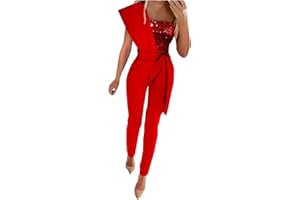 NUSGEAR 2023 Mono Peto Mujer Elegante Lentejuelas Jumpsuit sin Manga Moda Fiesta Vestidos de noche Viste Pantalones Largo Casual Color sólido Cordón Peto Pierna Ancha Rompers Verano Otoño Vacaciones