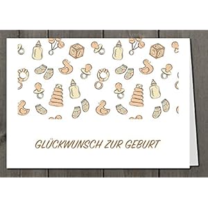 Glückwunschkarte + Briefumschlag + Adressaufkleber zur Geburt für Mädchen und Jungen