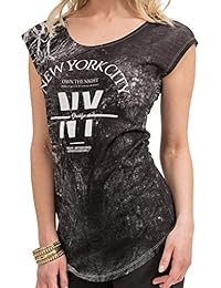 trueprodigy Casual Mujer marca Camiseta estampado ropa retro vintage rock vestir moda cuello redondo manga corta slim fit designer cool urban fashion t-shirt color negro 1073527-2999