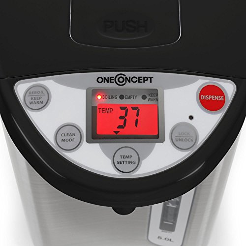 oneConcept Thermo Pot Heißwasserspender Heißwasserautomat (680W, 5 Liter heißes Wasser, Temperatur-Einstellung, ideal für Büro und Kantine) schwarz-silber - 6