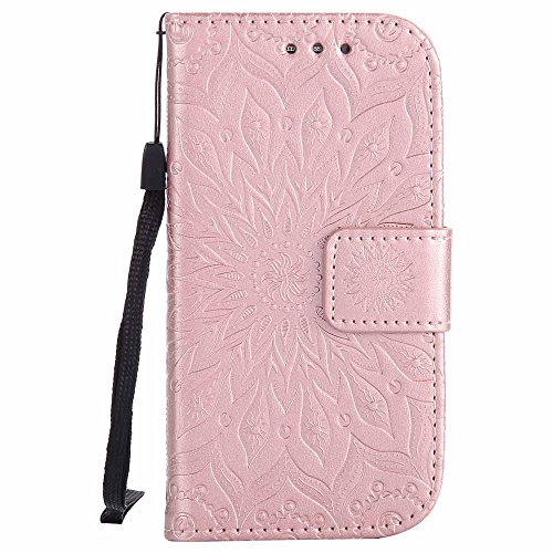 Galaxy S4 Mini Hülle, Dfly Premium Slim PU Leder Mandala Blume prägung Muster Flip Hülle Bookstyle Stand Slot Schutzhülle Tasche Wallet Case für Samsung Galaxy S4 Mini i9190, Rosen-Gold - 2