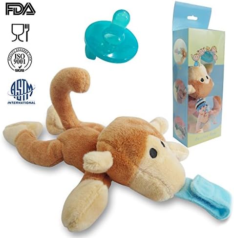 UDENGS Infant Pacifier &amp; Pacifier Toy Holder , Teething Soother Pacifier with Detachable Stuffed Animal Removable for Cleaning and Sanitizing (Monkey)