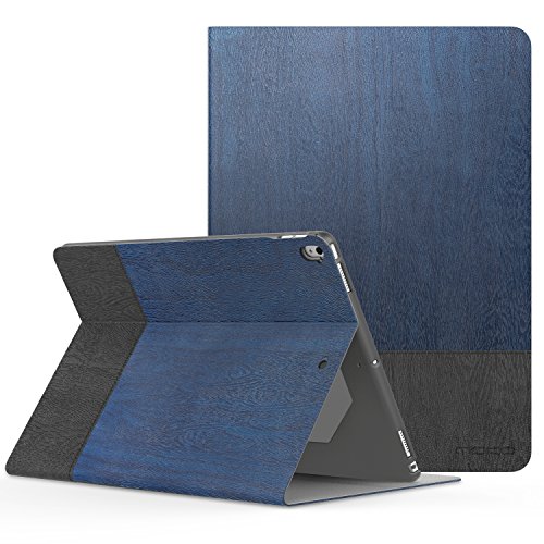 MoKo Hülle für Neu iPad Pro 12.9 2017 - Stoßfest Ledertasche Schutzhülle mit Auto Sleep/Wake up Funktion, Standfunktion und PC Bumper für Apple New iPad Pro 12.9 Zoll 2017 & 2015 Tablet, Blau/Grau