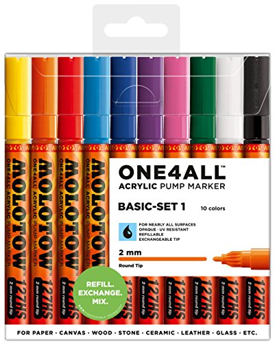examen Molotow Marqueur mo200450 acrylique ONE4all 127hs, étui Basic Lot de 1, 2 mm, lot de 10