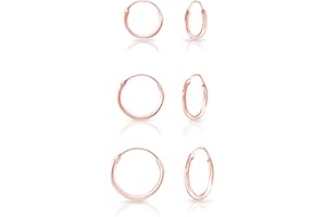 DTPsilver® 3 Paires - Lot boucles d'oreilles femme - Creoles argent femme - Argent 925 - Creoles or femme - Plaqué Or Jaune ou Rose - helix piercing oreille - Fines: 1.2 mm - Diamètre: 8-14 mm