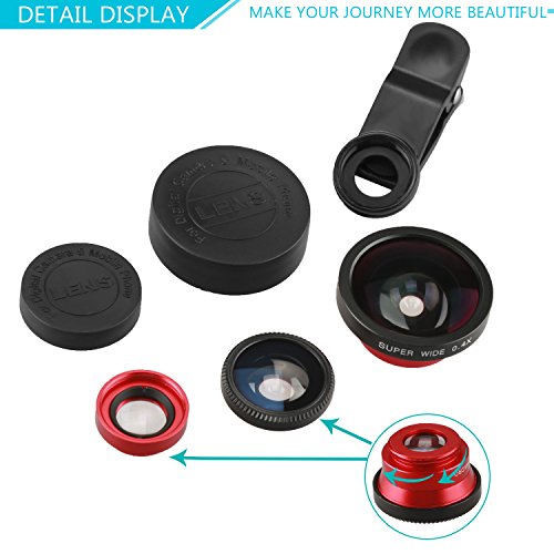 BlueBeachÂ® 3 in 1 Lenti Kit Universale Clip On Obiettivo Cellulari Lente Fisheye 180 Gradi + 10x Lente Macro + 0.4x Lente Grandangolo per iPhone / Samsung / LG / HTC / Huawei / Sony / Motorola Smartphones