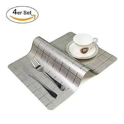 NHEIMA Lot de 4 Sets de Table Napperon Tressés en PVC et Polyester 45cm x30cm Salle à Manger Restaurant Décoration de table Art de cuisine (Platine, PVC)