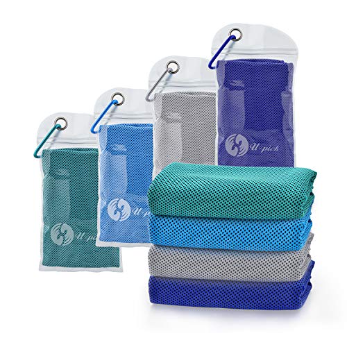 U-pick Lot de 4 serviettes de refroidissement (100 x 30cm), serviette en microfibre, serviette douce et respirante pour le yoga, le sport, la gym, le camping, le fitness, la course et plus encore