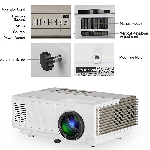 Portable WiFi Projector Support Full HD 1080P WirelessScreen Cast Airplay Miracast Mini Android Home Cinema Projector 1500 Lumen HDMI-in USB VGA for TV Stick Laptop Computer Smartphone iPad PS4 Xbox