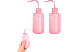 AIDI Wash Bottle, Pink Rinse Bottle for Eyelashes, Plastic Squeeze Bottle with Angled Spout, Narrow Mouth Eyelash Water Squirter, Eyelash Water Squirte, Mouth, Cap for Lab, plant Watering, Tattoo Wash
