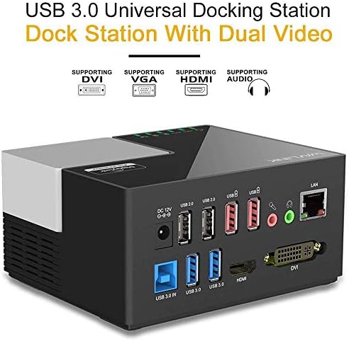 USB 3.0 Laptop Docking Station for Tablets/Notebooks Universal Dock with Dual HD Video Monitor Display DVI, VGA, HDMI, Gigabit LAN Ethernet, Audio, 4 x USB Ports, 2 x Charging Port for PC