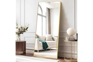 COFENY Ganzkörperspiegel, 179 × 65 cm Spiegel Groß mit Aluminiumrahmen,Standspiegel zum Stehen, Anlehnen oder Hängen, Spiegel Ganzkörper für Schlafzimmer, Wohnzimmer,Gold