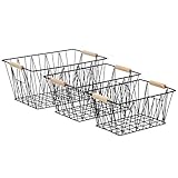 AmazonBasics Lot de 3 grands paniers de rangement métalliques, Noir