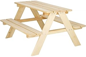 SPRINGOS Table de jardin 2 en 1 Table de pique-nique pour enfant en bois massif 90 x 79 x 50 cm Naturel BE003