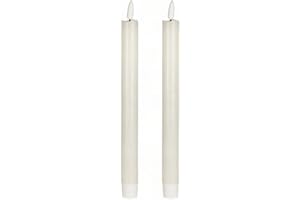 MIJOMA Bougie LED en cire véritable avec flamme réaliste, minuterie et fonctionnement sur piles - Bougie LED d'intérieur avec lumière blanche chaude - Aspect naturel (crème, surface lisse, Ø 2 cm x 24