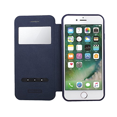 Funda inteligente con ventana y barra de botones Nouske para iPhone 7 Plus iPhone 8 Plus y de 5 5 pulgadas de Apple  Azul Marino
