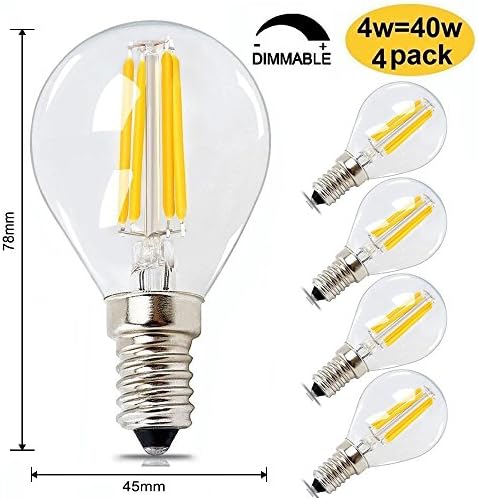 BRIMAX E14 G45 LED Vintage Golfball Bulb (Dimmable), 4W Warm White 2700K Chandelier Lamp, Small Edison Screw SES Antique Filament Clear Mini Globe Marqueen Bulb ( Replace 10w-40w incandescent light bulb), Bedroom Light Fitting, Indoor &amp; Outdoor Decorative Bulb, Home and Commercial Decorative. 4pack