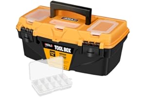 AIRAJ PRO Small Tool Box,12'' Tool Boxes With 3 Transparent Storage Spaces and Two Latches,13 * 30.5 * 17cm,Tool Box Suitable for Storage of Stationery,Household Tools and Small Toys (3013)