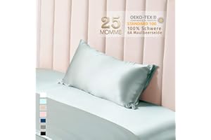THXSILK 25 Momme Seide Kissenbezug für Haar und Haut - Maulbeerseide Kissenbezug - Hypoallergen mit Versteckter Reißverschluss - Pure Seide auf Beide Seiten … (Hellblau, 40x80cm)