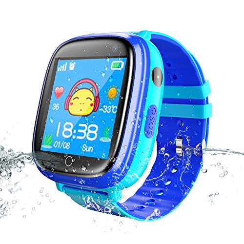 Jslai Niños Smart Watch Phone Impermeable Reloj de teléfono para niños y niñas con Linterna de Llamada SOS cámara Pantalla táctil Compatible con iOS y Android (Q11-Blue)