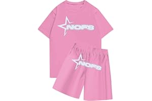 BFTHWY NOFS Anzug Kinder Y2K Jogginganzug 2 Teilig Sommerzeit Leichte Trainingsanzug Sportanzug Tracksuit Unisex Jogging Anzug Set mit Kurze Ärmel und Kurze Hosen NOFS Tracksuit Kinder