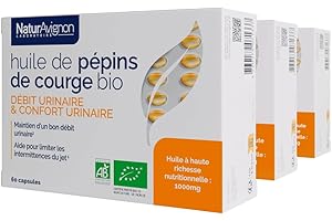 NATURAVIGNON LABORATOIRE NaturAvignon Huile de Pépins de Courge BIO (graines de courge) | Confort urinaire, Prostate, Fuite urinaire homme | 1000mg huile de pepin de courge (graine de courge bio pumpkin seed oil) 180capsules