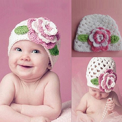 Ukamshop Schöne Mädchen Baby Luxus große Blume Haarband Wollmütze Stirnband Beanie rosa - 2