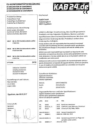Kab24® Steckdosenleiste Gartensteckdose Mehfachsteckdose TÜV geprüft Strom Verlängerung IP44 spritzwassergeschützt mit Deckel und Schalter Wandmontage möglich 2m Kabel - 2
