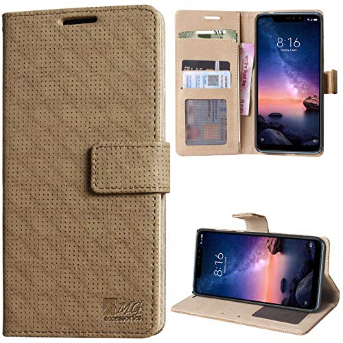 DMG Leather Flip Cover for Redmi Note 6 Pro, Wallet Flip Cover Stand Case for Xiaomi Redmi Note 6 Pro (Latte)