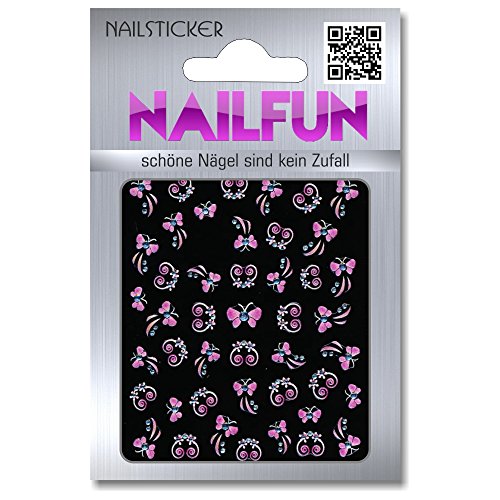 1 Bogen Strassstein Glanzpunkt Sticker AC15 Nail Jewels Schmetterlinge in pink mit Mini Strasssteine