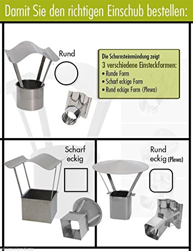 Regenhut Schornsteinaufsatz Edelstahl rundes Dach Einschub scharf eckig + Silikon (200) - 2