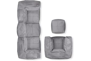 Lumaland Sitzsack-Lounge Modular Garnitur | 5-Teiliges Set | Indoor & Outdoor Sitz-Garnitur | Erweiterbar & Waschbare Sitzmöbel für Innenräume & Garten | Wasserfeste Chill-Out Lounge [Grau]