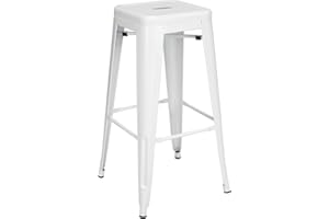 Vaukura Taburete Alto Oliix - Taburete Industrial Metálico Mate (Blanco)