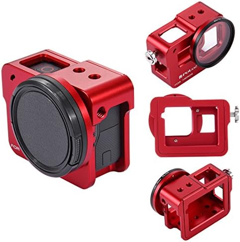 Topfroto Aluminum Alloy Frame Case Housing Frame Protective Shell with 2 inches UV Lens Filter, Back Cover and Lens Cap for GoPro Hero 5 (Red)
