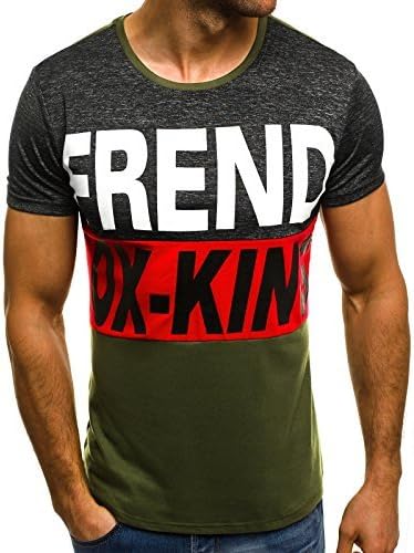 OZONEE Mix Men's T-Shirt Short Sleeve Basic Round Neck U-Neck Shirt Fitted JS/AK100 - Green JS/5007J, M