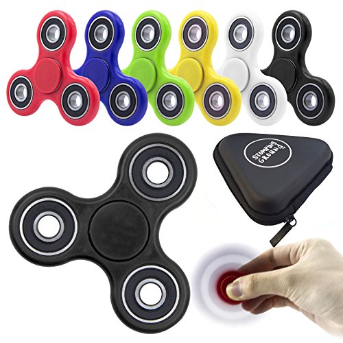 New Plastic Fidget Hand Toy Finger Spinner Steel Bearings EDC Pocket Desk Focus FREE Case (Black)