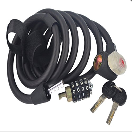 OUTERDO LED Licht Selbst Coiling MTB Fahrradschloss Kableschloss 4 Steillige + Schlüssel + LED Licht, Doppelter Schutz Anti Diebstahl Schloss 1.8M Schwarz - 3