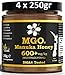 Produktbild BEE NATURAL Manuka Honig / Miel de Manuka MGO® 600+ 1000gr (= 4 x 250gr). ERSCHWINGLICHER ECHTER MANUKA HONIG IN EINEM ECHTGLAS GLAS.
